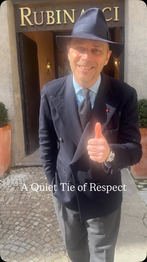 We’re still here, not moving back an inch.

These days I’ve learned — once again — something meaningful. 

My father used to tell me: a black tie is not just a tie; it is one of the most important pieces in a man’s wardrobe. 

It carries a precise meaning: respect. 

It should be worn only for funerals, to honor someone who has passed. And when that person was truly dear to you, you may keep wearing it for as long as you feel, as a quiet sign of remembrance.

You all know how much I love colors. So if for a while you see me wearing a black tie more often, don’t be surprised: it is my way of paying tribute to a great man for whom I felt immense respect and boundless love.

Thank you, Papa’, for continuing to teach me, even now.

Ps. The swapped effect in the video wasn’t intentional — it’s just the signature touch left by my dear Marcello, the video’s creator. What truly matters isn’t the video quality, but the message 🥰

@rubinacci_official The Art of Tailoring 🪡

#menswear #elegance #classicstyle #gentleman timelessstyle heritage tailoring stylewithmeaning blacktie respect lucarubinacci