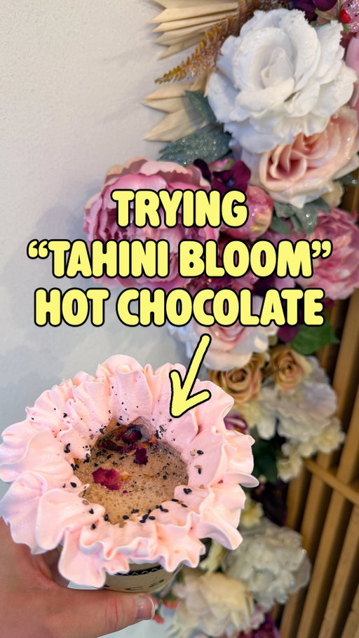 Have you ever tried hot chocolate dressed up as a flower? 🌸 The “tahini bloom” at @8cakesyyc is in full bloom for this year’s YYC Hot Chocolate Fest. 😍

The hint of tahini flavour makes it taste kind of like a nutty Reese cup. My favourite is the homemade Russian marshmallow encircling the cup. And the sesame seeds and rose petals sprinkled on top are just so dang pretty. 🌹 

@tourismcalgary #yychotchocolatefest #yycnow #yycfood #calgary #yycliving