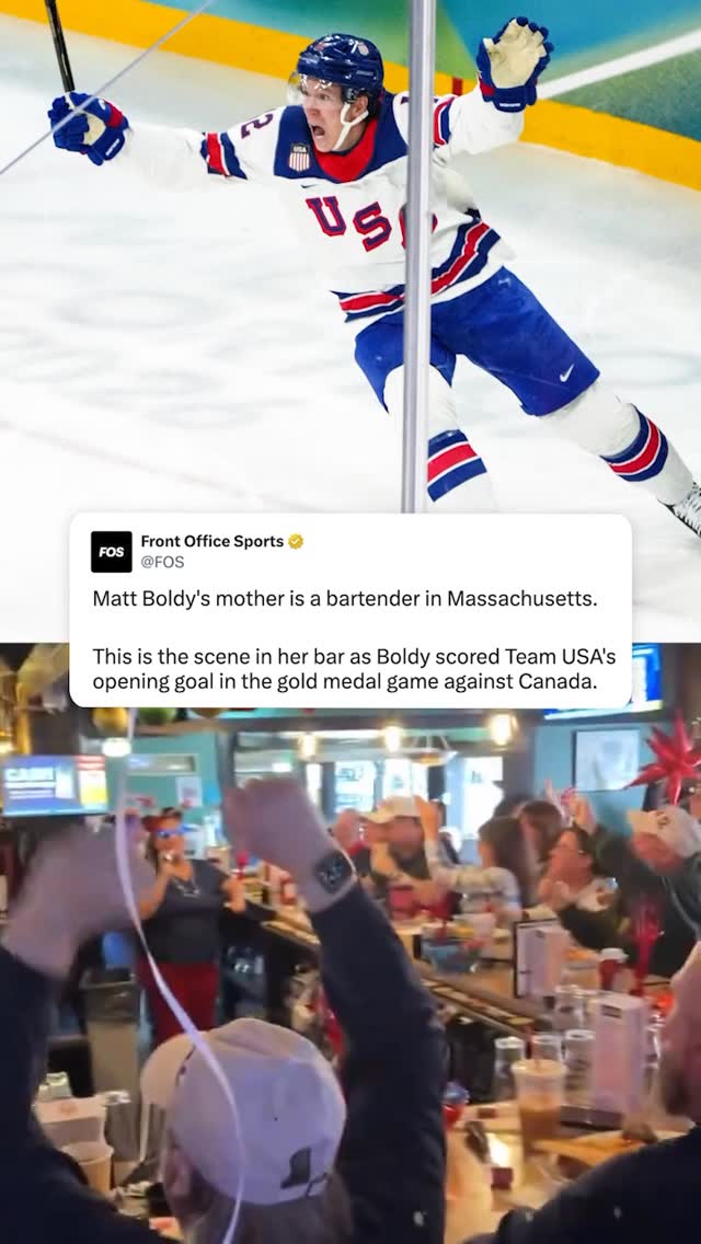 Massachusetts native Matt Boldy just scored to put the USA ahead over Canada in the Olympic gold medal game, sending his mom’s bar in Mansfield crazy 🇺🇸

(🎥 via KyleBrayWBZ/X) 

#olympics #hockey #usa