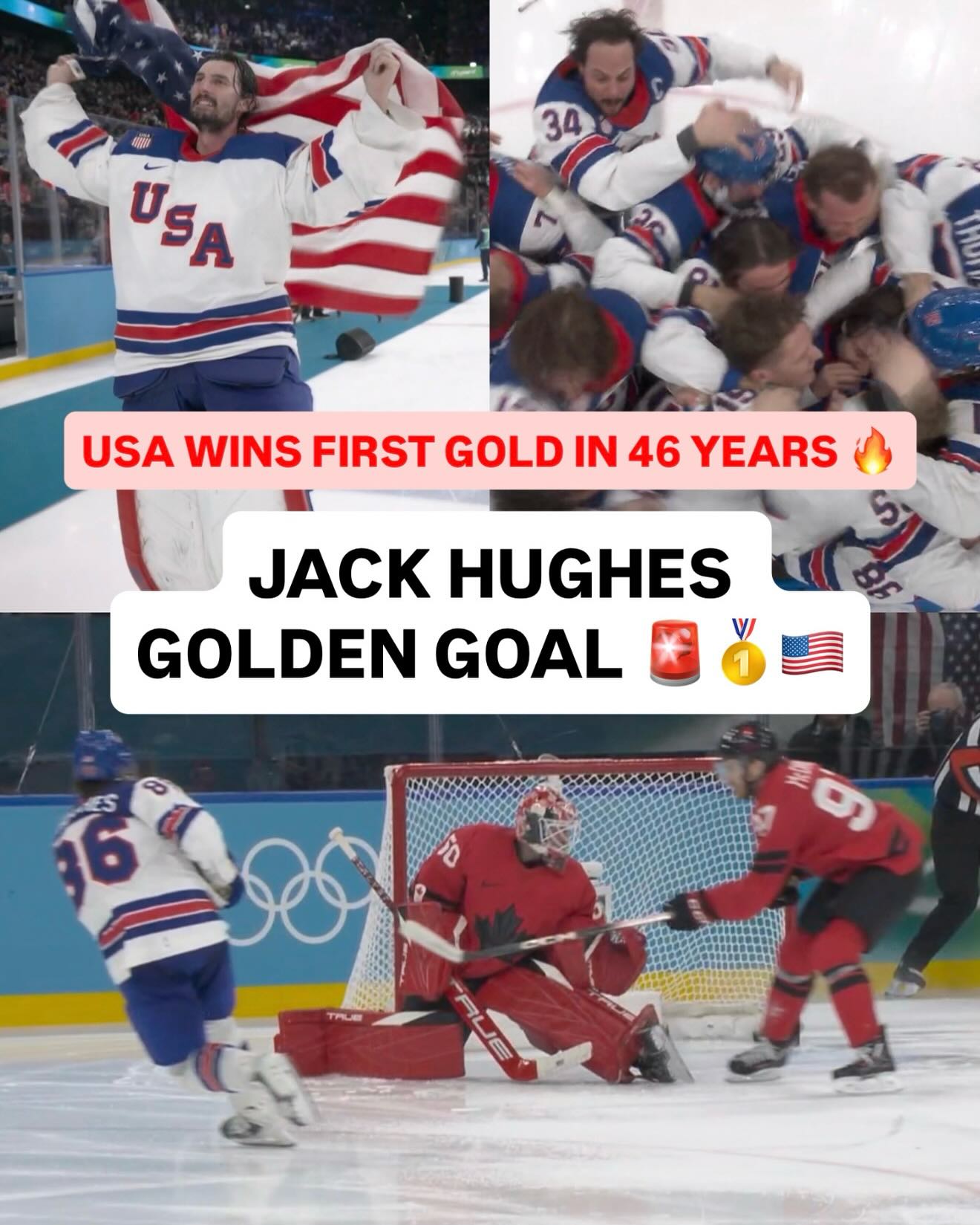 JACK HUGHES GOLDEN GOAL, JACK HUGHES GOLDEN GOAL, THE USA HAVE DONE IT IN OVERTIME, GOLD MEDAL WINNERS 🇺🇸🔥🚨🥇 #teamusa #olympics #hockey #goldmedal