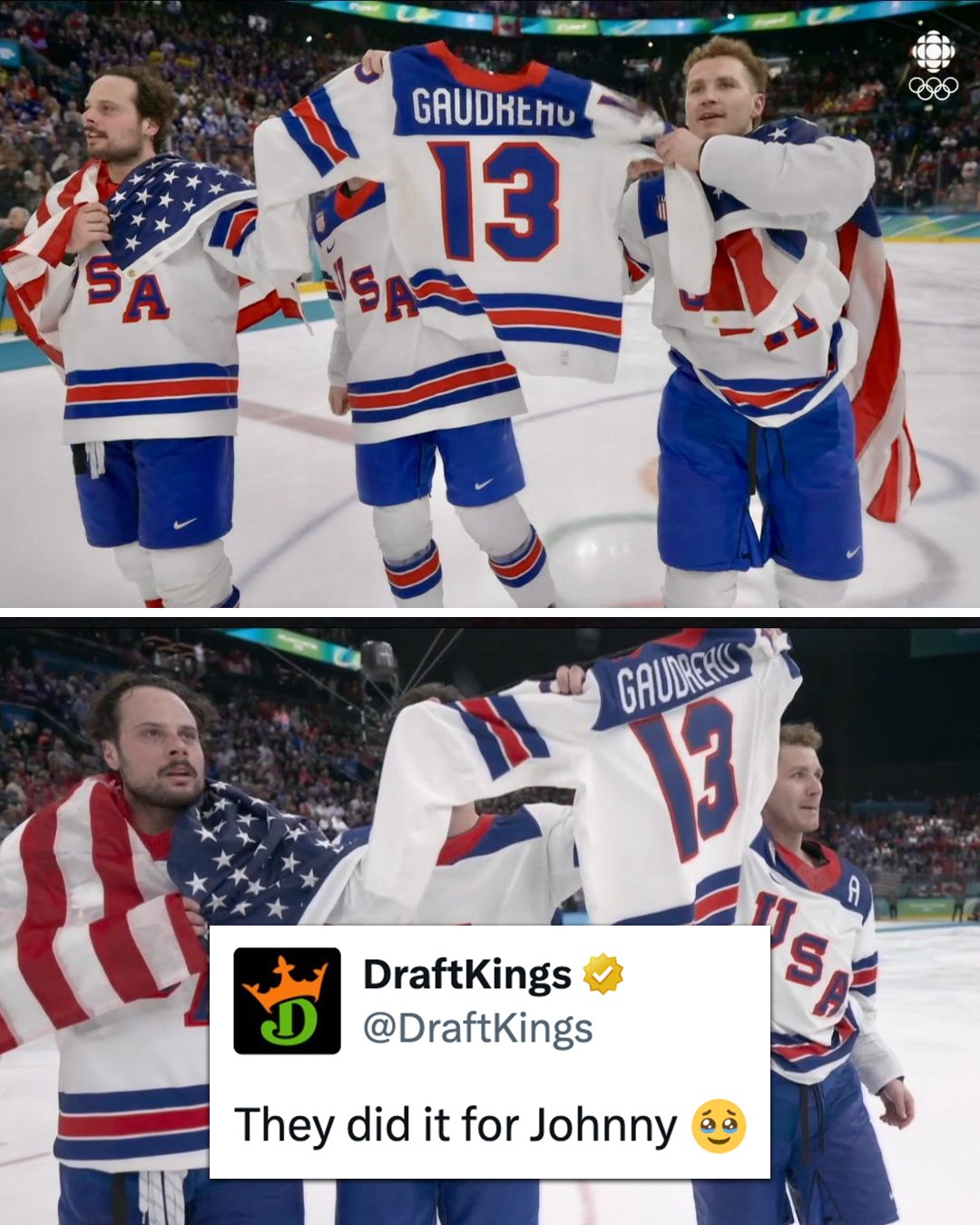 Team USA wasted no time celebrating the life of Johnny Gaudreau after beating Canada in OT to secure their first gold medal in 46 years 🥹