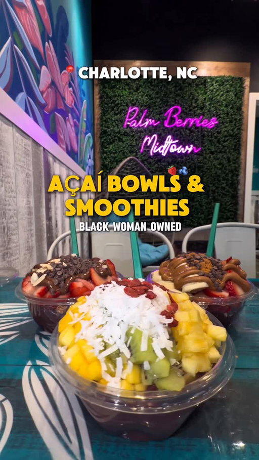 🍓 AÇAÍ BOWLS + SMOOTHIES IN CHARLOTTE, NC 🫐

📍 @palmberriescharlotte – Midtown Charlotte 

|SAVE + SHARE| with someone who’s always down for a good açaí bowl or smoothie run.

If you’re looking for fresh food spots in Charlotte, Palm Berries is one to add to the list. This specific location is black woman owned. (So go specifically to this one to support) 

This is the Same franchise we all know and love, just now in a new Charlotte location. They’re serving up loaded açaí bowls, smoothies, and fruit-packed combos.

🥣 What I Tried:
1️⃣ Biscoff Bowl 
2️⃣ Sunset Bowl
3️⃣ Palm Bowl
4️⃣ Horizon Smoothie blend

All made with real fruit
Everything is made fresh and the portions are solid.

✨ What Makes It Good
• Real açaí base
• Tons of toppings
• Smoothies made to order
• Light but filling

If you’re been searching for:
Charlotte food spots, Healthy food in Charlotte, Açaí bowls in Charlotte, or even Smoothies in Charlotte

…this place checks the box! 

📍 Palm Berries – Midtown Charlotte, NC
1111 Metropolitan Ave, STE 150, Charlotte NC

This is a perfect stop after the gym, during a food run, Traders Joe run (around the corner) or when you want something sweet that isn’t heavy.

Tag me if you pull up! 

🚨 Be sure to Follow @heywhatsthemove for more food in Charlotte, things to do in Charlotte, and the best places to eat in Charlotte NC.
.
.
#Charlotte #HealthyFood #Fruit #Fruits #Acai
