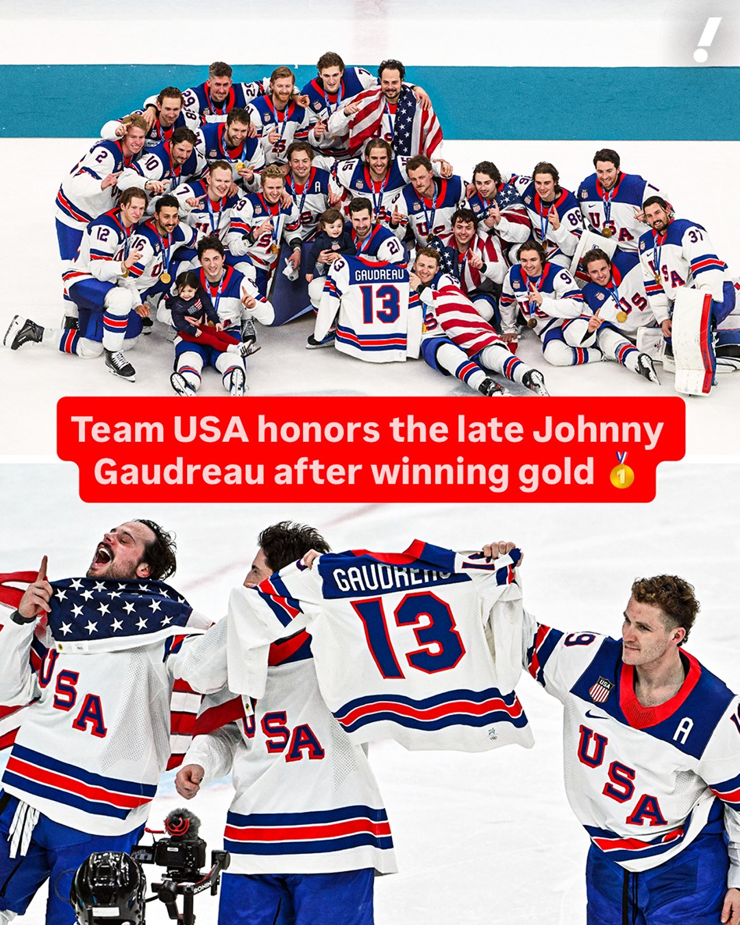 Team USA brought out Johnny Gaudreau's children on the ice for their gold medal photo ❤️