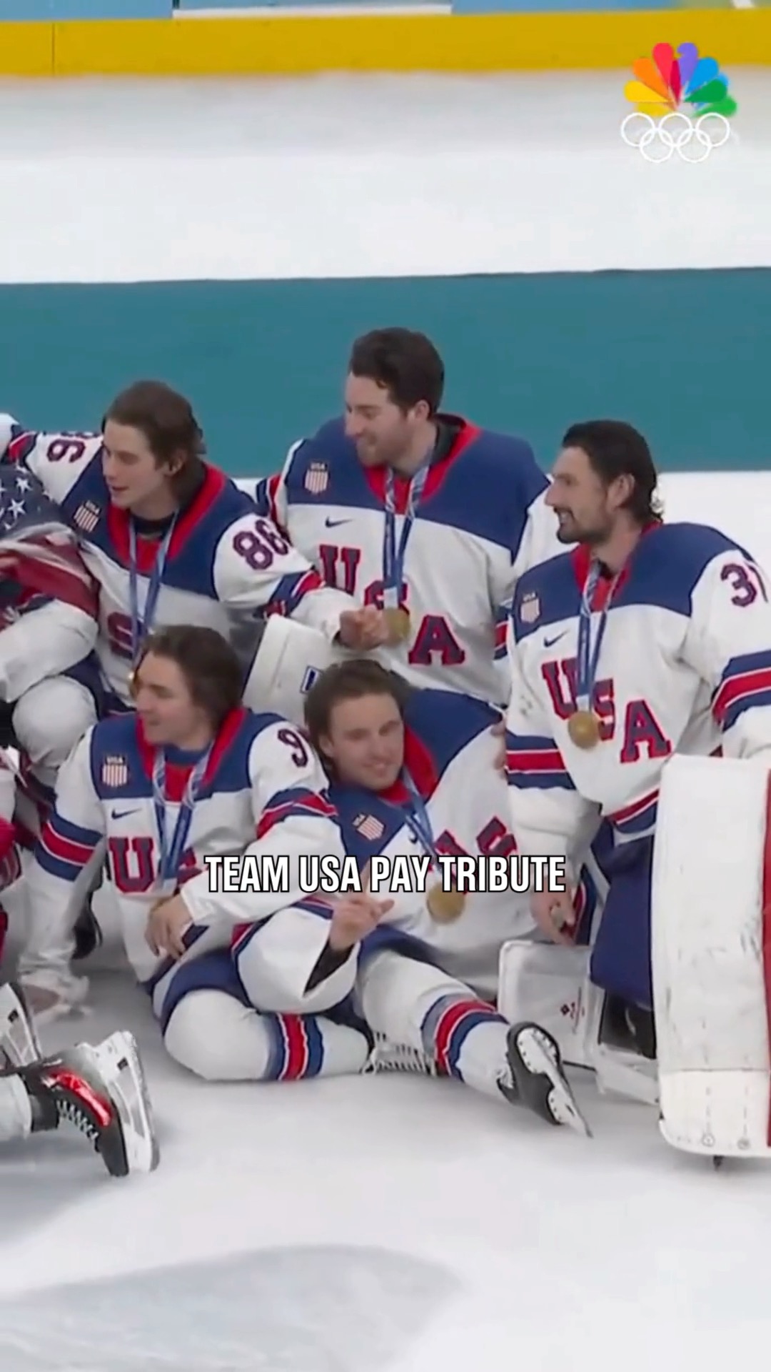 After winning the men's ice hockey final, Team USA payed tribute to Johnny Gaudreau, with players holding up his No. 13 jersey ❤️

Follow the Winter Olympics live on @NBCOlympics

#Olympics #WinterOlympics #IceHockey