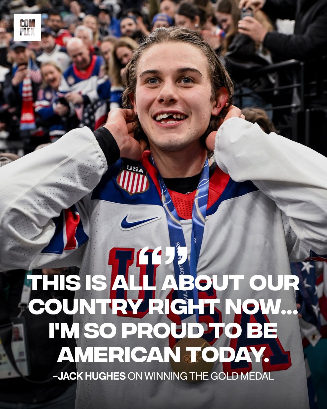 Jack Hughes proudly repping for America after his all‑time moment at the Olympics.🏅