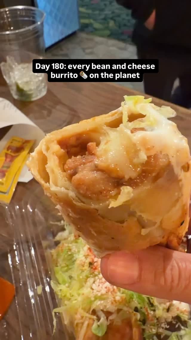 The @thecheftruck BEAN AND CHEESE inside the @parkmgm in Las Vegas, NV.

On the menu it reads the CHUBBY BEAN and it's closer akin to a flauta/taquito, but the body follows all the rules: beans, cheese, tortilla.

We stopped by here on our walk to @gymkhanalasvegas at the @arialv (that video still loading...we'll see if we get in 😭🤞).

This CHUBBY BEAN was a real delight. Really nice molten beans, beautifully dancing with their cheese and the tortilla crisped to a crunchy delight. Burnt my esophagus that I'm still feeling, definitely recommend having it cool before eating. Also don't eat it like @thejoshelkin did 😭😮‍💨🤞

You guys where are the other bean and cheese burritos I should get? LMK, willing to travel!! ❤️👇🏽👇🏽👇🏽