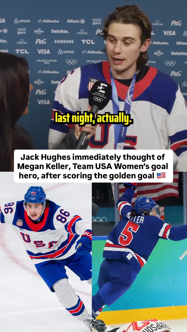 After Jack Hughes golden goal, his first thought was his fellow Olympian Megan Keller — who he had the chance to tell how proud he was when she scored the game-winner just a few days ago 🥹

(🎥: Jackie_Redmond/X)