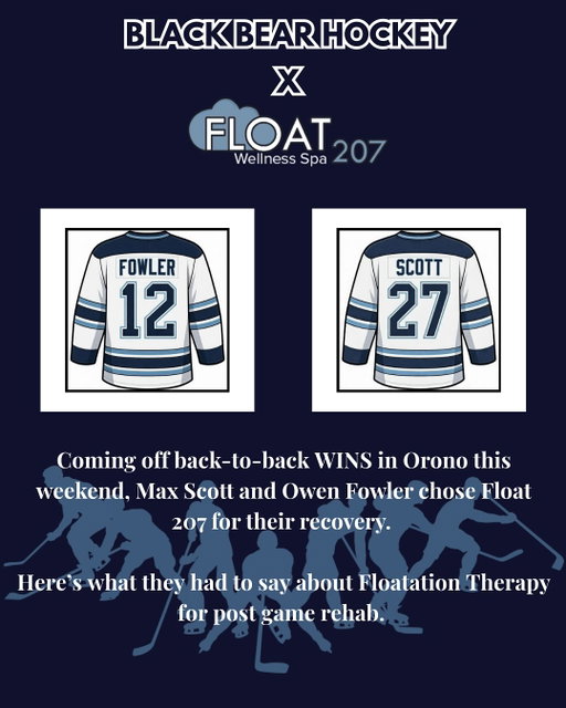 Our two favorite 🐻 Black Bear Hockey players 🏒 stopped in for some much needed rest and recovery today. The two enjoyed 90 minute Float Sessions and here’s what they had to say about it! 💧 🍌