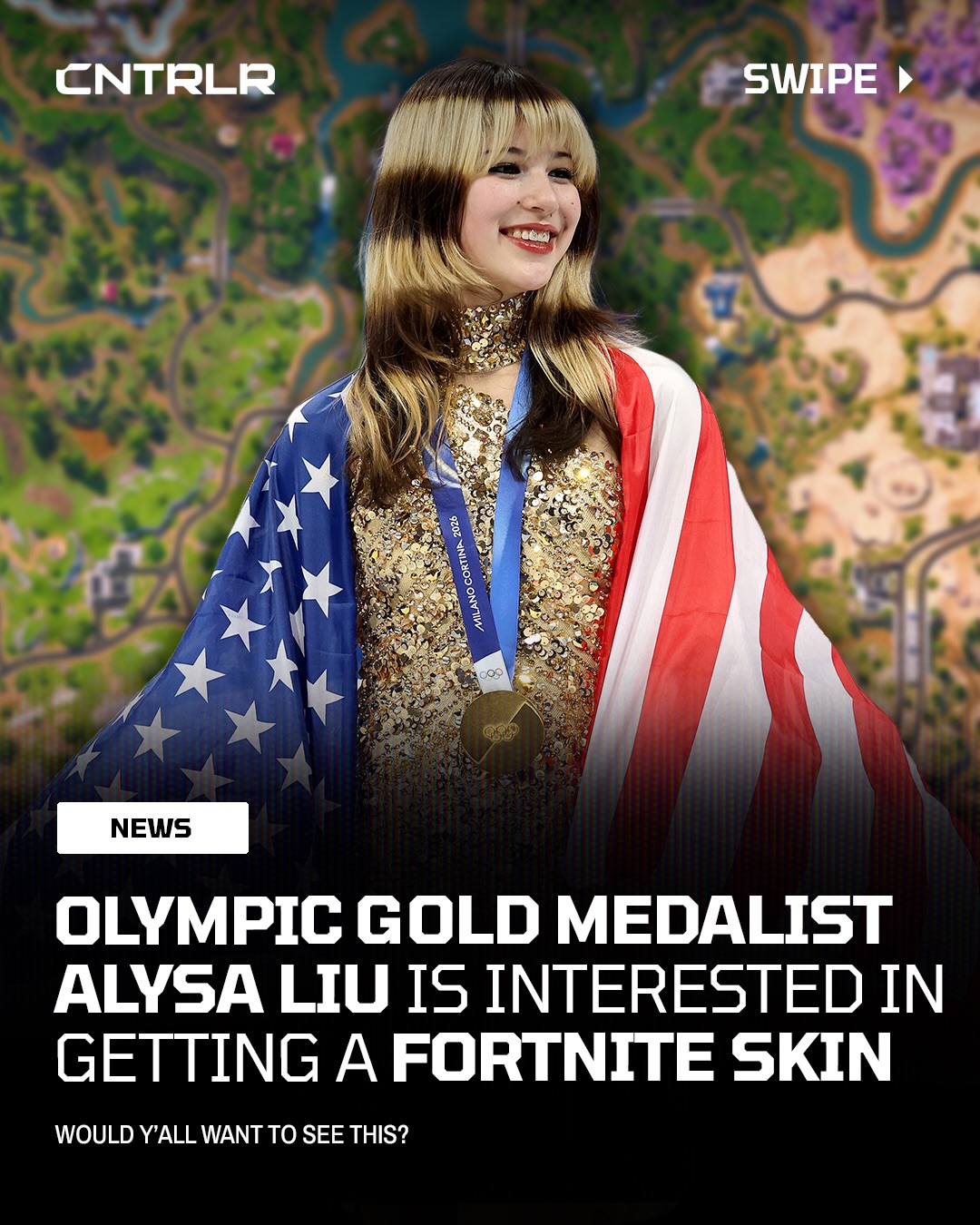 Olympic Gold Medalist Alysa Liu says she would love to have a Fortnite skin‼️👀

Alysa recently won a gold medal for Team USA in figure skating. Would y’all want to see this collab⁉️

📲 Follow @controller for daily gaming content