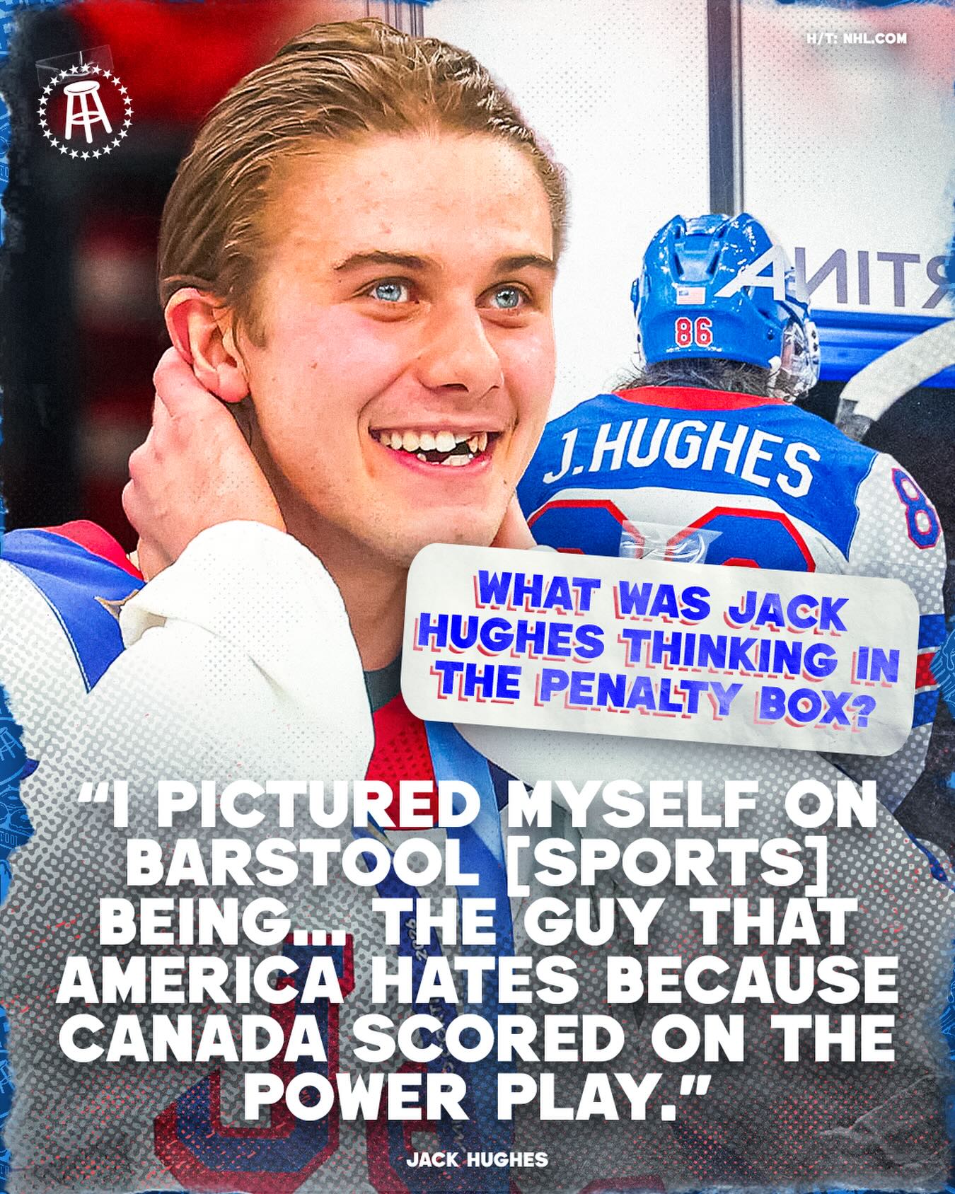Jack Hughes will never be hated by Barstool ever. He is an American hero.  A Barstool hero.  A world hero.