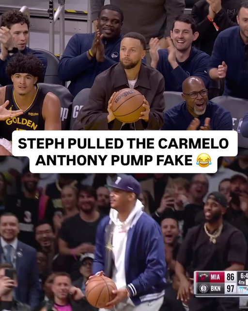 This move looks familiar 😂 @stephencurry30 mimics @carmeloanthony!