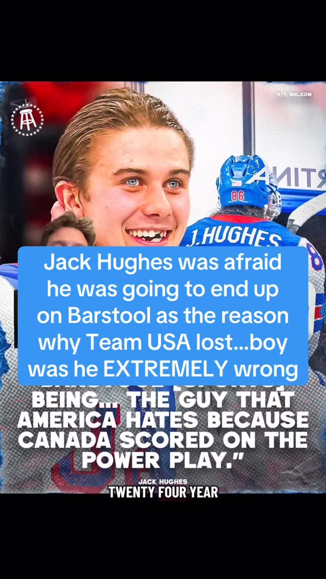Jack Hughes was the hero who scored the OT Golden Goal to become the hero who won Team USA gold…but he was thissss close to being the reason we maybe lost after committing a penalty with just minutes left in regulation. He said he was afraid he was going to end up on Barstool with America hating him as the reason why Team USA lost…boy was he EXTREMELY wrong. Don’t have to worry about that buddy! I’m pretty sure it’s Canada that’s gonna hate you forever
