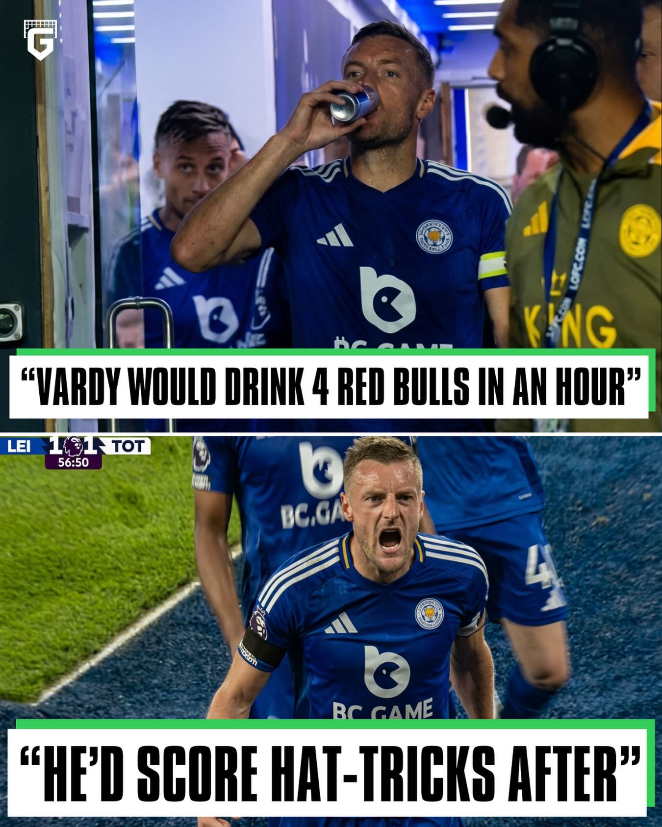 Ben Chilwell once revelaed how Jamie Vardy prepares a day before a match 😅

🗣: “Jamie Vardy would drink four cans of Red Bull in an hour. The night before a match, he’d drink wine at the hotel...

He hardly slept. He came banging on my door around 3AM to wake me up.

He’s crazy. But he’d score hat-tricks after all that.” 

Jamie Vardy, a one of a kind character and legend we absolutely needed! 👏🏻😂