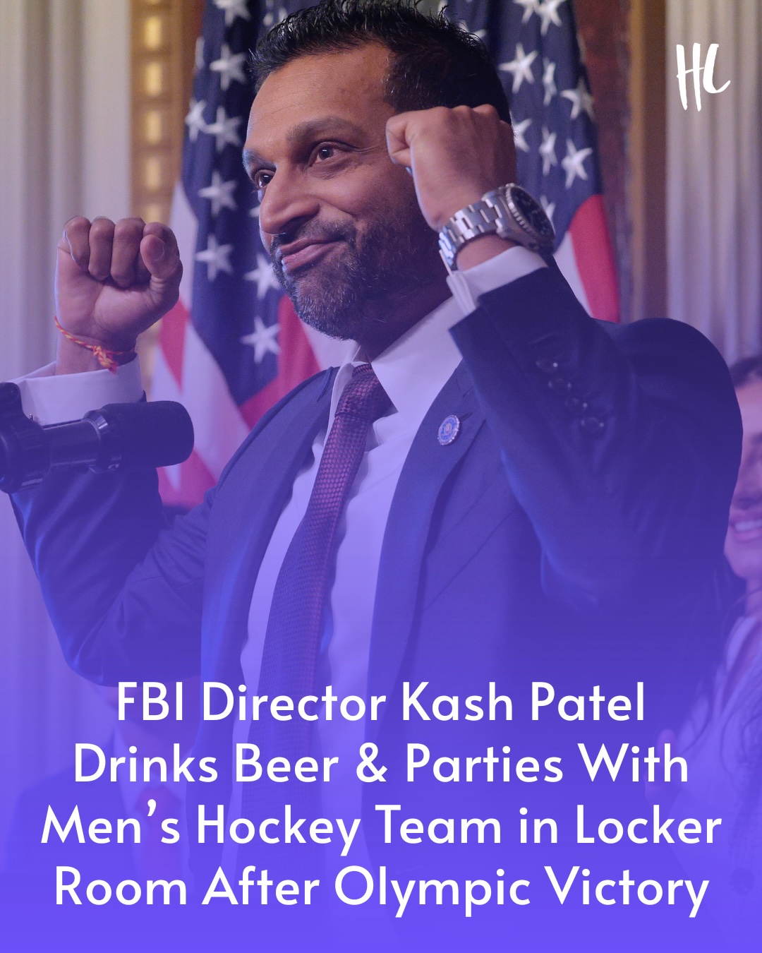 Videos of FBI Director Kash Patel partying with the men's hockey team of Team USA are going viral.

As seen in clips circulating on social media, Patel was seen drinking a beer and partying in the locker room while celebrating the team's big win against Canada yesterday. 

After facing backlash for the moment, Patel later shared his thoughts on social media, writing that he was "extremely humbled when my friends, the newly minted Gold Medal winners on Team USA, invited me into the locker room to celebrate this historic moment with the boys." (📸: Getty Images)