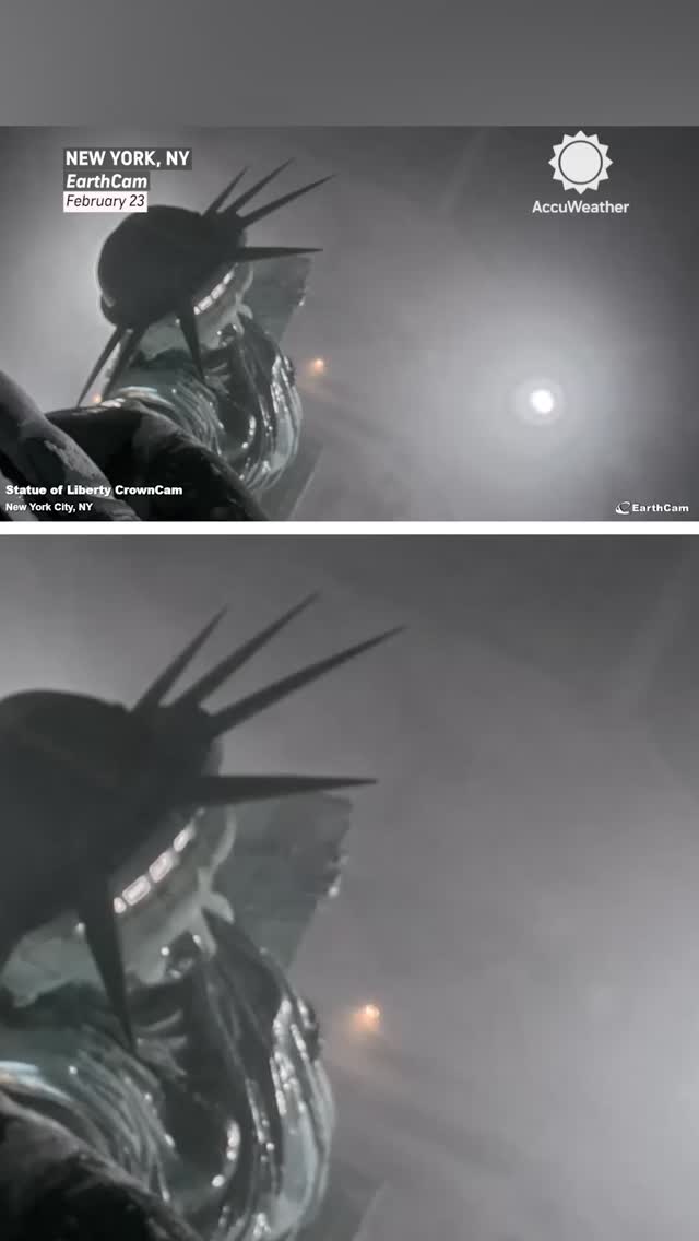 Like a scene from a movie, strong winds caused the webcam atop the Statue of Liberty to shake on Monday morning as a powerful nor'easter hit New York City.