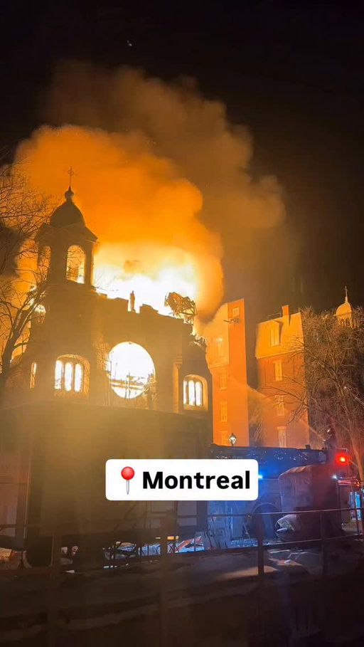 Montreal's Saint-Paul Church (Église Saint-Paul), a century-old heritage building in the Sud-Ouest borough (near Côte-Saint-Paul, at the intersection of Avenue de l'Église and Rue Laurendeau), caught fire around 1:30–1:40 a.m. on February 23, 2026. 

It escalated to a five-alarm blaze, fully destroying the vacant structure.

The flames spread to an adjacent seniors' residence (a former rectory converted into a retirement home), forcing the evacuation of about 70–73 seniors and roughly 150 people total from the area. 

No injuries were reported, and groups like the Canadian Red Cross assisted those displaced. Over 100 firefighters responded.

📽: @aliihtiyarphotography