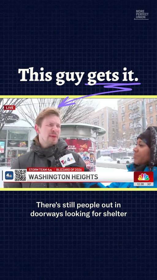 Discussing the lack of shelter during the ongoing blizzard, one New Yorker says: “This is why we shouldn’t allow hedge funds to own residential property.”
