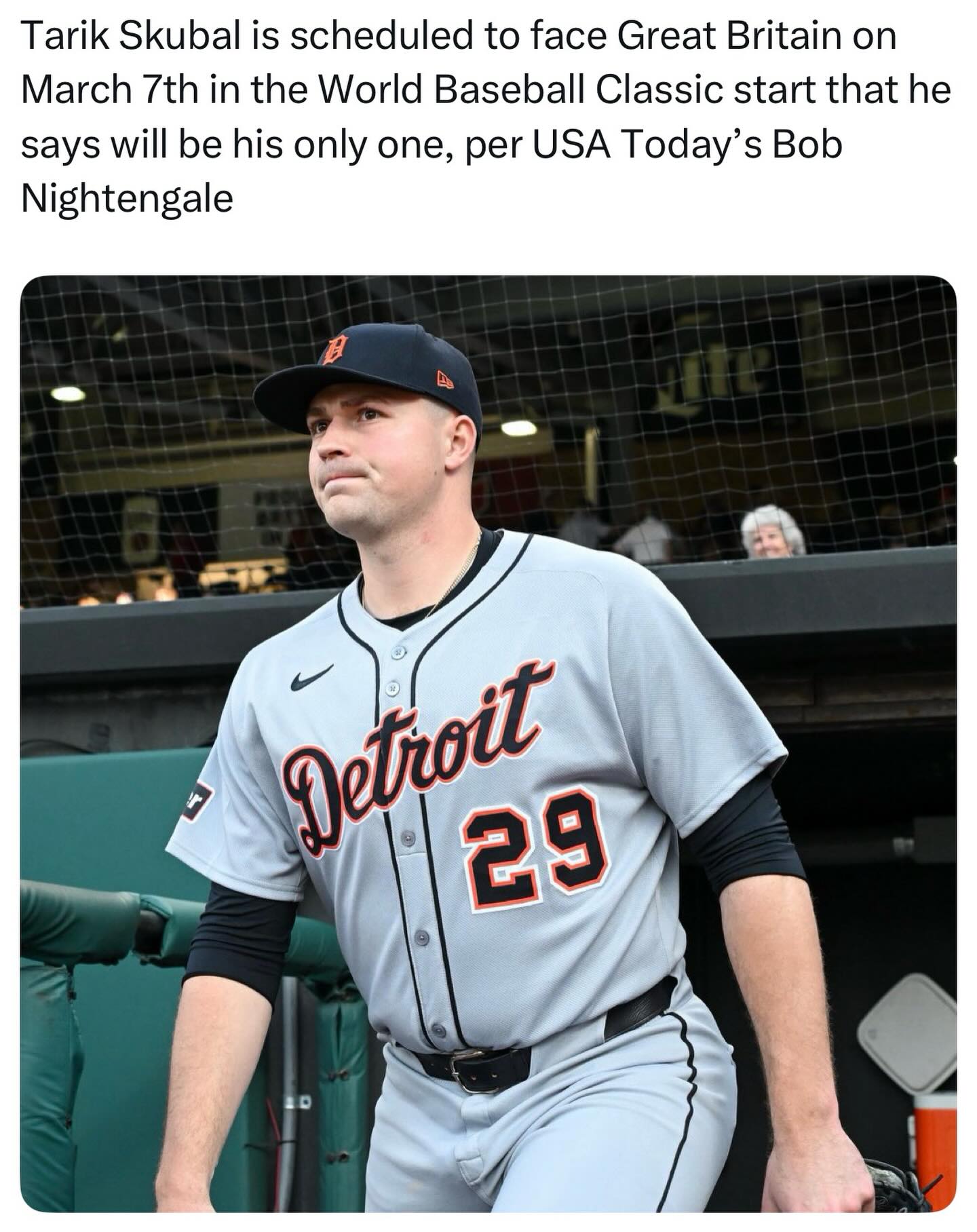 Tarik Skubal will reportedly get the ball against Great Britain before he heads back to Detroit Tigers Spring Training