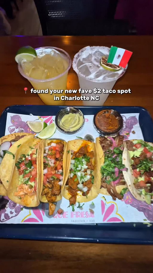 🚨 Best $2 Street Tacos in Charlotte, NC 🚨

📌 | SAVE this post + SHARE with a friend who loves tacos!

🌮Taco Tuesday is unbeatable at this restaurant where you get HALF-OFF on street tacos—about $2 each! And These aren’t your basic tacos; choose from:

🌮 Coca Cola Pulled Pork Tacos
🌮 Al Pastor Tacos
🌮 Chicken Tinga Tacos
🌮 Pollo Asado Tacos
🌮 Barbacoa Tacos
…and more!

🔥Don’t miss out on their delicious Corn Ribs too. I really enjoyed those as well (not shown in video)

🔥Having tried tacos all around Charlotte, North Carolina, I can confidently say they serve some of the best tacos in the city. I’ve been coming here every week for Taco Tuesday, it’s that good!

❗️Check them out today!

📍 @eatquefresa 

🚨 FOLLOW me for more recommendations on the best food in Charlotte! 🚨
.
.
____________________________________
#Taco #Tacos #Charlotte #CltEats #TacoTuesday