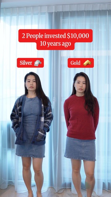 Silver vs gold, 2 investors very diff results. 

Are you invested in either? 

Not financial advice, just illustration. 

Follow @your.finance.girl for more money and investing content 

#invest #money #gold #silver