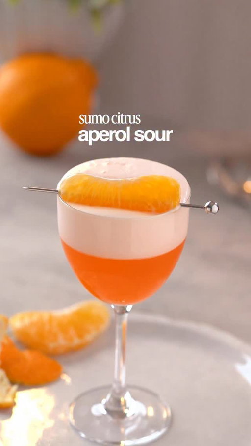 Sumo’s are having their moment and as a clementine/orange lover, I’m all for it 🍊 oh, and they work great in cocktails! 

🍊 SUMO CITRUS APEROL SOUR 🍊
- 3-5 sumo wedges, muddled/juiced (~1oz juice)
- 1.5oz aperol
- 3/4oz gin
- 1/2oz honey syrup 
- 1/2oz lemon juice
- 1 egg white 

Start by muddling or juicing your Sumo Citrus until you have about an ounce of juice. Then combine juice, aperol, gin, honey syrup, freshly squeezed lemon juice and an egg white in a cocktail shaker. Reverse shake to get the best foamy consistency in your cocktail. Strain into a coupe and garnish with a Sumo wedge. 

21+ to enjoy 🍹

#cocktails #sumocitrus #aperolsour