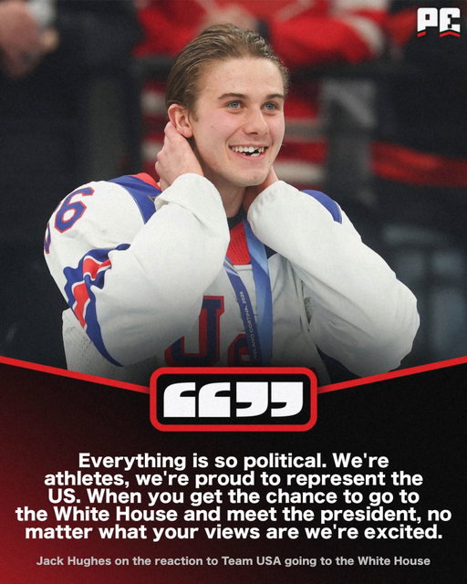 Jack Hughes with a couple of statements regarding Team USA's White House visit & the social media backlash to them laughing at Donald Trump's women "joke."