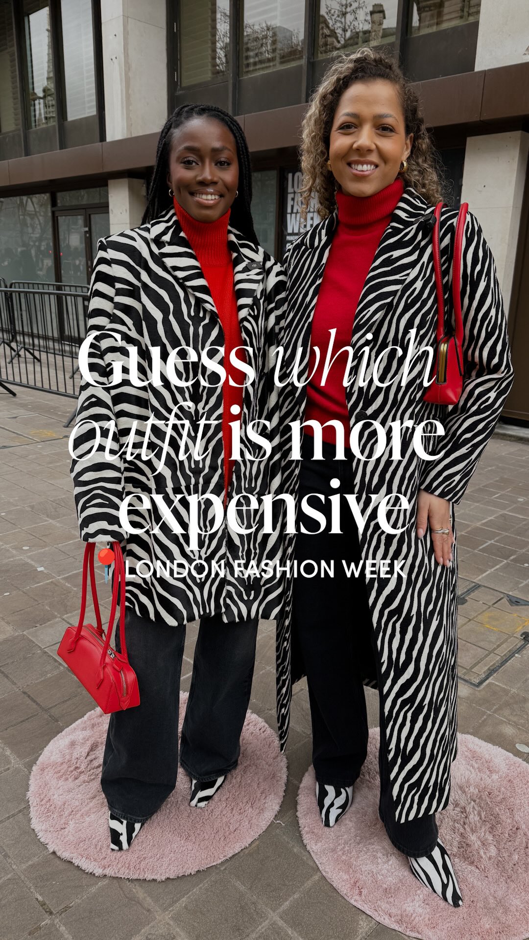 One of our most expensive outfits yet (Spoiler: It’s £15k!) 👀 Spotted between the runway and the streets of London Fashion Week: animal print and a standout knit 🦓 Only one is fashion show prices at £15,890, and the other is a steal at £323.99, but can the fashion girls tell? We see you, @Uma Jammeh. Tap the link in bio to shop, and keep your eyes peeled for the YouTube BTS 🤫