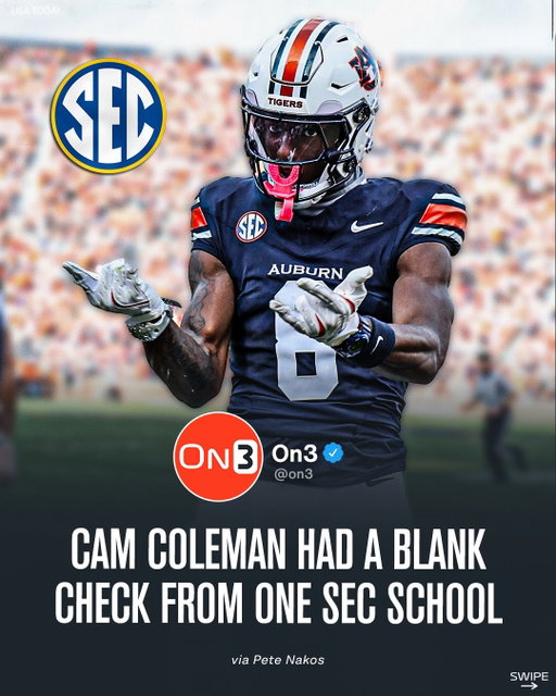 One SEC GM tells Pete Nakos that his program gave Auburn transfer WR Cam Coleman a ‘blank check’😳

Follow @On3 for the BEST of College Sports
