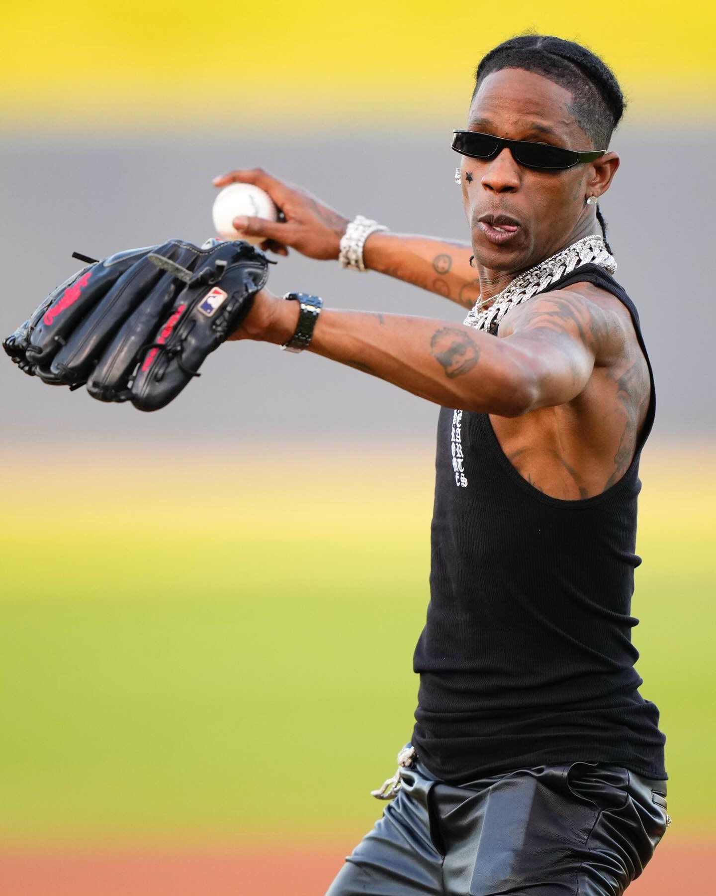 2 years ago today, Travis Scott helped unveil the newly named CACTI Park of the Palm Beaches in West Palm Beach👇

He took part in the official ribbon cutting ceremony to mark the stadium being renamed after his CACTI brand ahead of a spring training matchup between the Washington Nationals and the Houston Astros. After cutting the ribbon, he stepped onto the mound to throw out the first pitch in front of fans and media

He arrived in full signature style wearing Rick Owens vintage sneakers, an all black leather Chrome Hearts suit layered over a Chrome Hearts tank, a CACTI hat, and dark shades. The event was a major crossover between music and business, highlighting the launch of his CACTI brand in a real world sports setting🌵⚾️