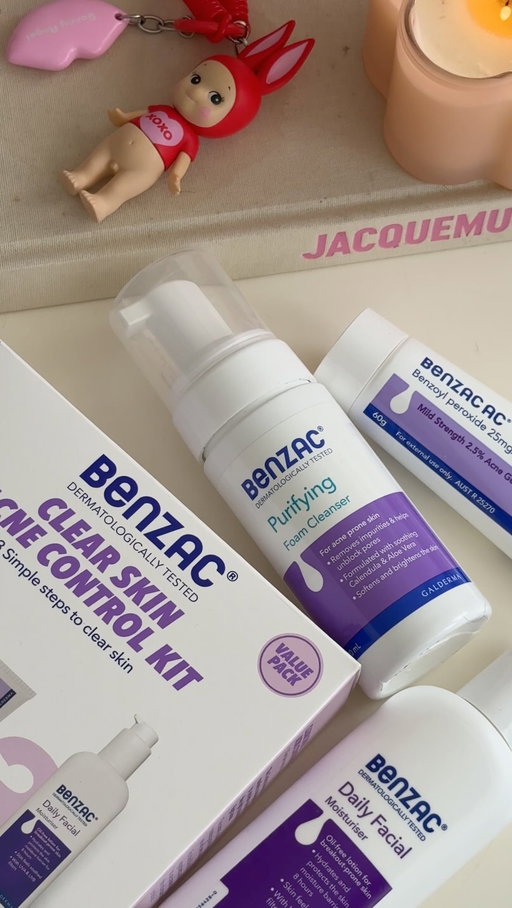Step 1: Cleanse with our Benzac Purifying Foam Cleanser 🫧 
Step 2: Treat with the Benzac 2.5% AC Gel 💥
Step 3: Moisturise with out Benzac Daily Facial Moisturiser 🧴

Couldn’t be easier 💜

Benzac AC: ALWAYS READ THE LABEL AND FOLLOW THE DIRECTIONS FOR USE. Benzac AC is indicated in the treatment of mild acne.

#BenzacAU #skincare #skincareessentials