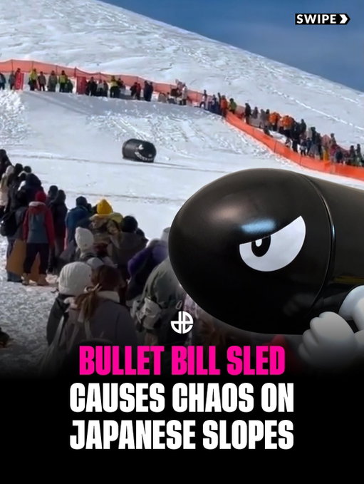 An inflatable Bullet Bill has become the unlikely star of a ski resort in Hokkaido, Japan, after footage surfaced of the giant Mario villain sliding down snowy mountain slopes and wreaking havoc.

TT / dulichhokkaido.japan