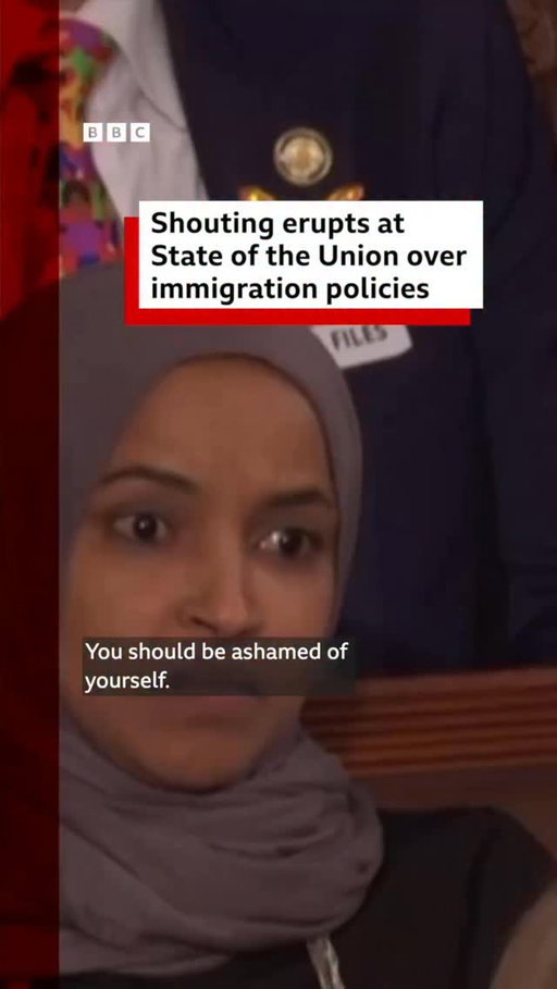 US President Donald Trump attacked the Somali community in Minnesota and called for an end to sanctuary cities while discussing immigration policies in his State of the Union address. 
 
Minnesota Democrat Ilhan Omar, the first Somali-American to be elected to Congress, and Democratic Representative Rashida Tlaib shouted at the president. 
 
Click the link in @BBCNews’s bio to read what else Trump said about immigration. 

#StateoftheUnion #BBCNews