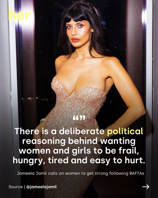 Actress and activist Jameela Jamil, known for The Good Place and her body positivity advocacy, sparked conversation this week after posting about the BAFTA Awards. ⁠
⁠
Jamil expressed alarm at the visible thinness of women at the ceremony, calling it a politically motivated beauty standard designed to keep women weak and compliant. ⁠
⁠
In her caption, she urged followers to resist, writing: ⁠
⁠
"Eat your protein. Eat your carbs. Hit something today. Get ready. Something is coming that they want you to be too weak for."