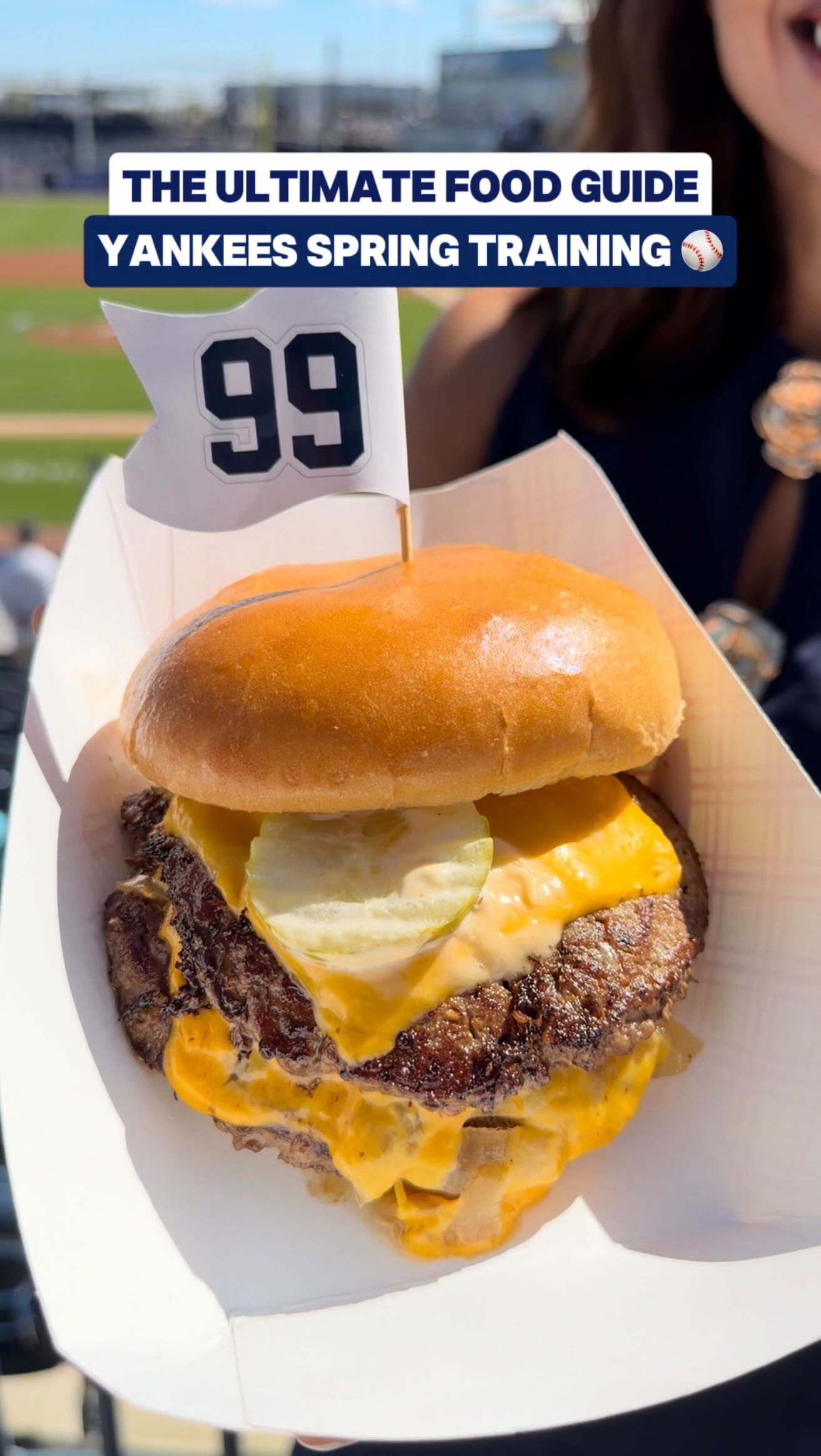 ⚾️ The Ultimate Yankees Spring Training Food Guide in Tampa 

The 99 Burger: Two massive Wagyu beef patties, caramelized onions, and secret sauce. 📍 Section 117

Colony Grill: Now serving their iconic Buffalo Chicken thin-crust pizza. 📍 Sections 102-105

Cacciatore Bros Sausage: A staple loaded with fresh peppers.
📍 Sections 112-115 & 106-108

The Ultimate Chicken Bucket: Crispy tenders in a souvenir bucket to take home. 📍 Sections 112-115 & 106-108

Mister Softee: The classic NYC sweet treat to beat the Florida heat. 📍 Section 118 & Webullpen Club 

#yankeesspringtraining #steinbrennerfield #tampafood #aaronjudge99 #thingstodointampa
