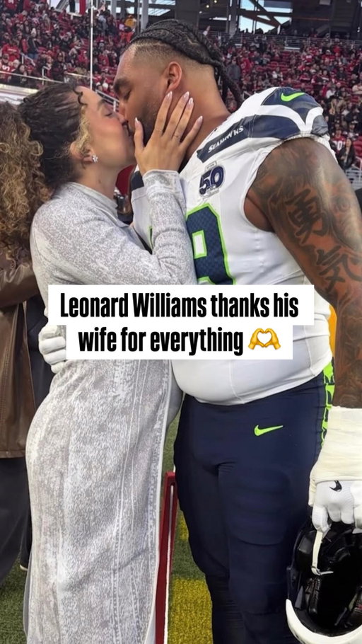Before @leonardwilliams became a Super Bowl Champion, he made sure to shoutout his wife, @haileylouisewilliams for everything she’s done to make sure they got here 💙💚