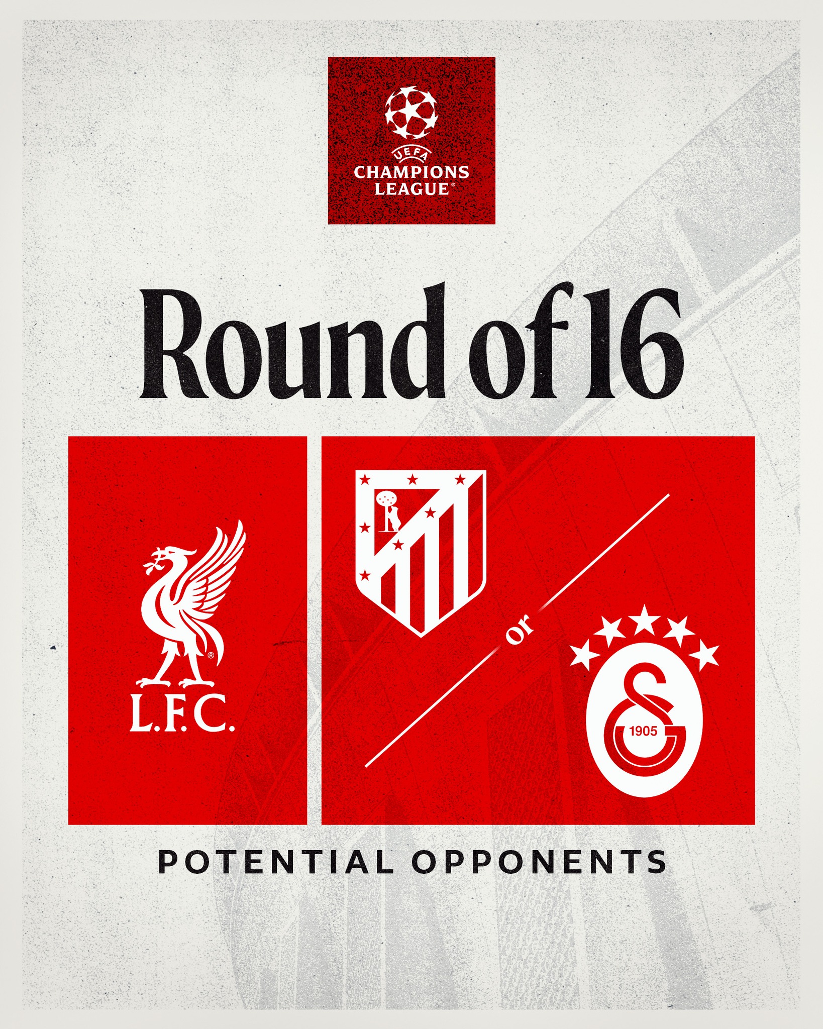 We will face either Atletico Madrid or Galatasaray in the #UCL last 16 ✨

The draw will take place from 11am GMT on Friday ⏩