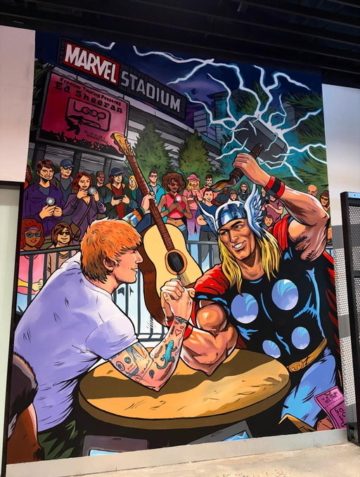 To celebrate Ed Sheeran’s Loop Tour kicking off at Marvel Stadium tonight, an amazing mural has landed!

Find it on level 1 aisle 3 when Ed takes the stage this weekend‼️ Original art by @waynenichols_artist