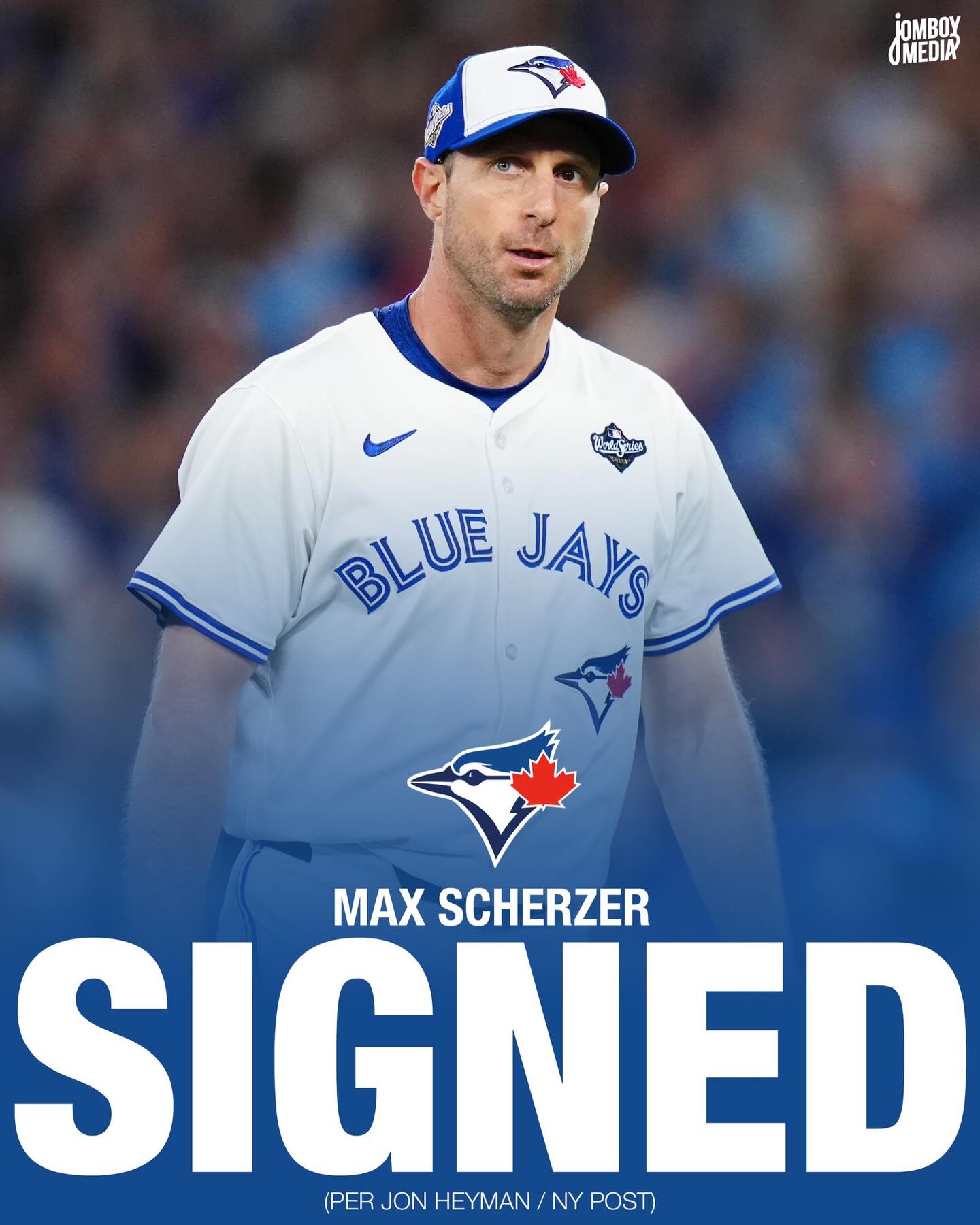 Max Scherzer will remain with the Blue Jays after starting Game 7 of the World Series for them