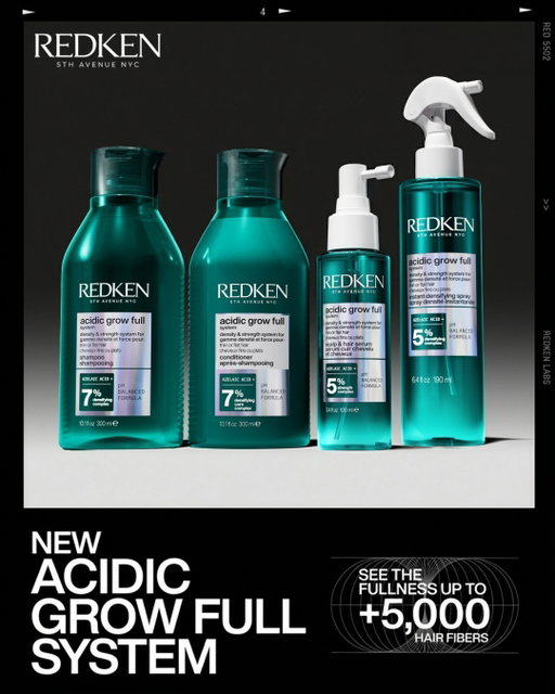 Introducing the NEW Acidic Grow Full System.

Say hello to the fullness of up to +5,000 hair fibers.* Our newest hair innovation is here to give you visibly fuller, thicker-looking hair*.

Unlock the power of your FULLEST hair. 

*reduced breakage from brushing with system of shampoo + conditioner + serum + spray vs. non-conditioning shampoo