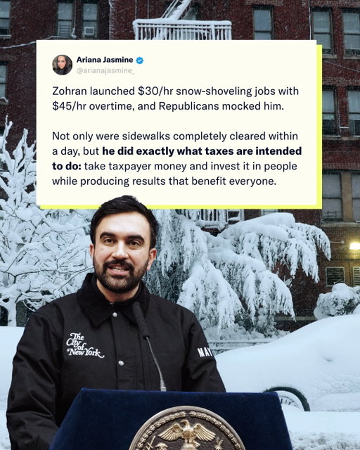 Zohran offered people $30/hr to shovel snow. Now the sidewalks are clear.
