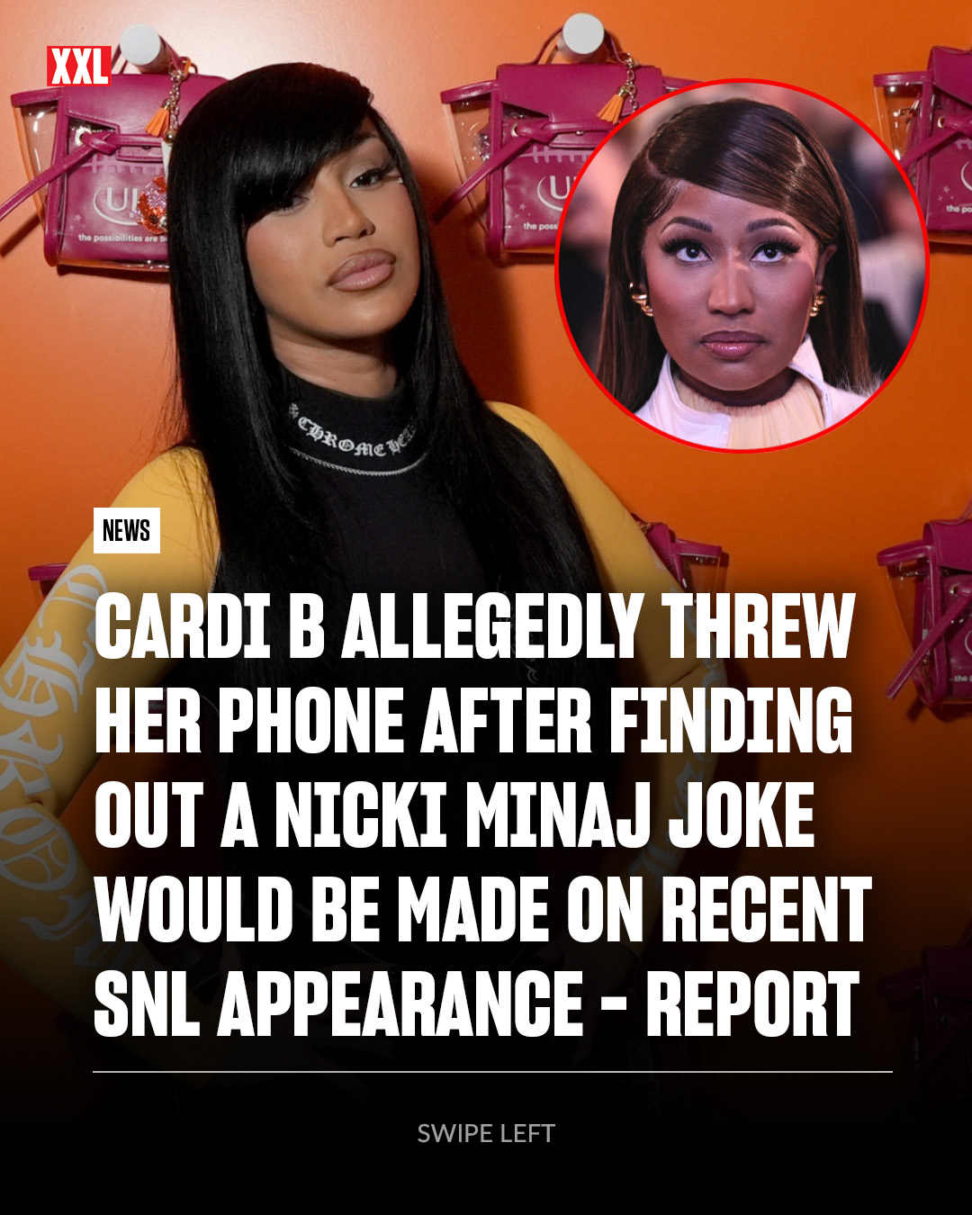 Cardi B allegedly went ballistic over a joke about Nicki Minaj during a recent appearance on Saturday Night Live.

On Wednesday (Feb. 25), TMZ reported that Bardi's appearance as a musical guest on the long-running sketch comedy show on Jan. 31 came with some drama. According to the celebrity news site, while the Bronx, N.Y., rapper was preparing for her set, she overheard Weekend Update hosts Colin Jost and Michael Che deliver a dig at Nicki Minaj about her new allegiance to MAGA.

Apparently upset that the joke would be tied to her appearance on the show, Cardi allegedly went off. Sources say Cardi threatened to bounce and threw her phone at a TV monitor backstage. She also allegedly went into a producer's room and punched a screen until it broke.

Cardi appeared to respond to the story on Wednesday afternoon via X.

"Hmmm all these little random stories… 🤔," she posted. "fck it, let them talk, let them eat cake, let them come to the ballllll."

Despite whatever transpired at rehearsal for the show, Cardi went on to perform the tracks “Bodega Baddie” and “ErrTime" off her new album, Am I the Drama?

XXL has reached out to Cardi B's team for comment.