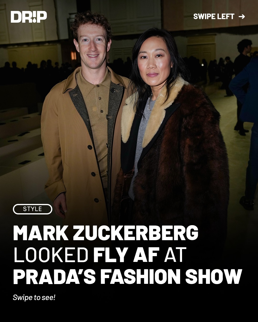 Mark Zuckerberg just made his fashion show debut at the Prada Fall 2026 show in Milan ‼️

He was seated next to Prada Group CMO Lorenzo Bertelli, while his wife Priscilla sat beside Prada CEO Andrea Guerra.

Both are rocking Prada head to toe, of course.

What do y’all think of their fits ⁉️