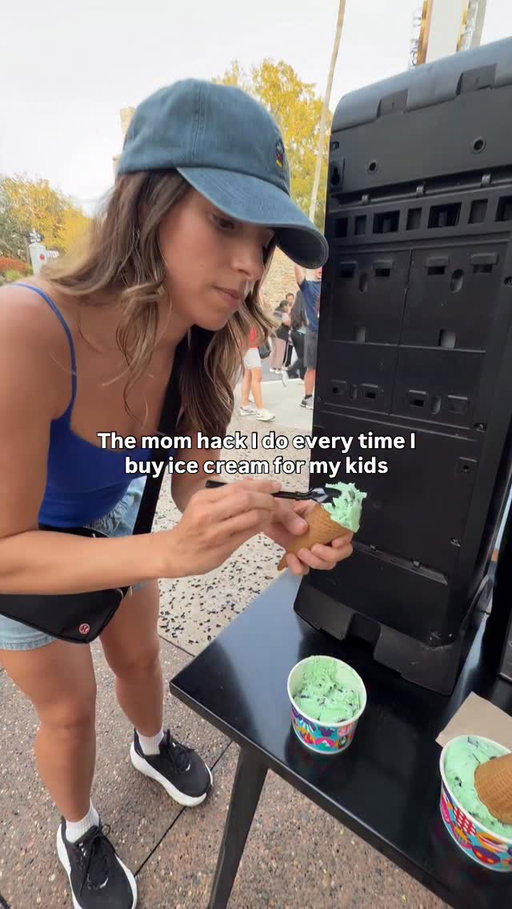 The mom hack I do every time I order ice cream for the kids because I don’t know about you but a single scoop is HUGE these days 😅

Am I the only one who does this?