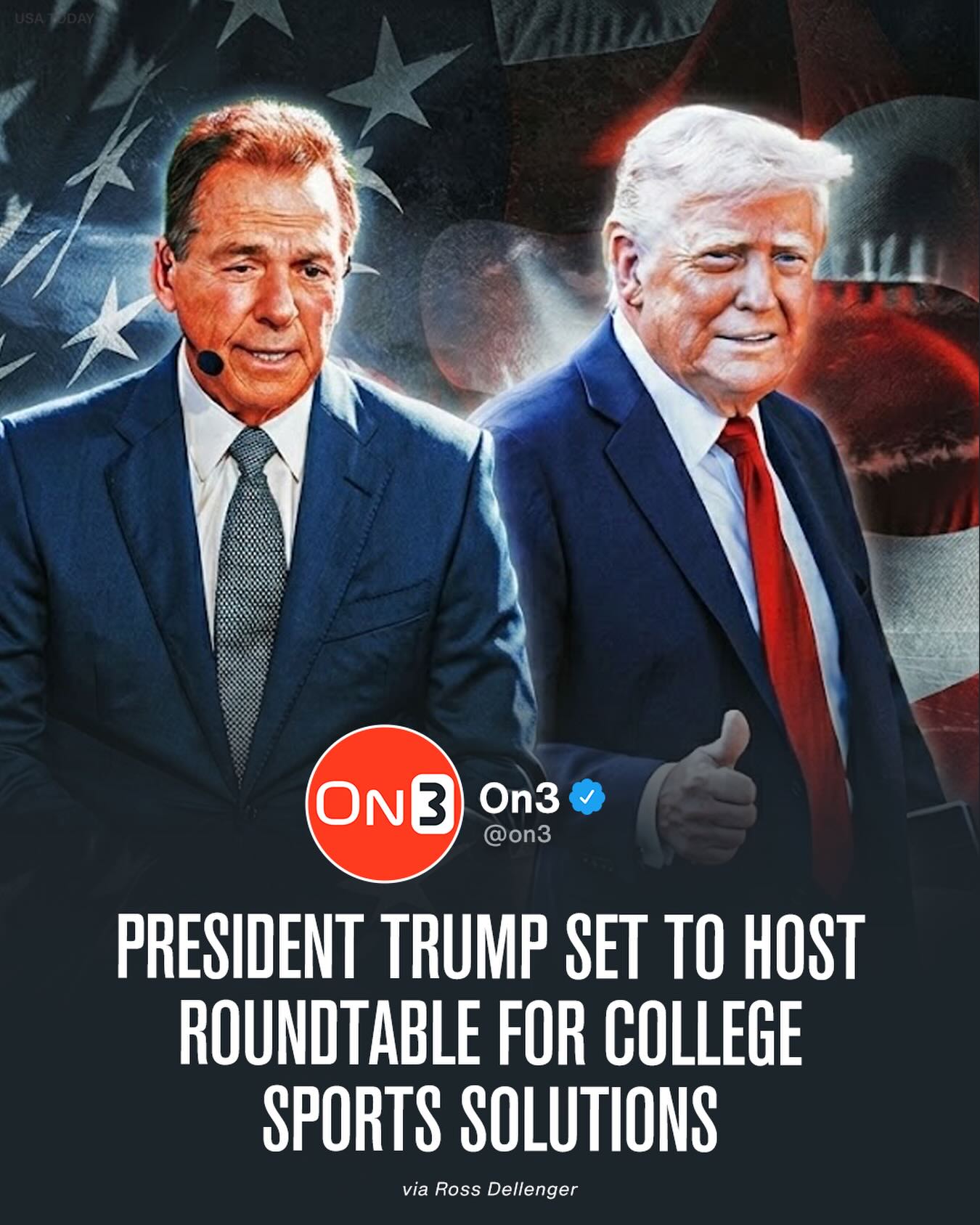 President Donald Trump is hosting a roundtable on issues facing college sports, Ross Dellenger reports.

Invitees include Nick Saban, Tiger Woods, Tim Tebow, Cody Campbell and more.

Follow @On3 for the BEST of College Sports