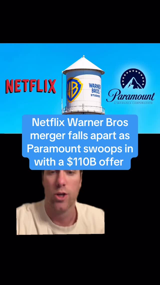 Netflix Warner Bros merger falls apart as Paramount swoops in with a $110B offer. Netflix and WB were set to take over the world with Netflix offering $27 per share for $80B total to acquire WB studios, their content library and HBO max streaming. Paramount came in with $31 per share for $110B but will purchase all of WB. 100% meaning the legacy media, news networks, cable channels. Etc. Netflix said that price was no longer financially attractive and I don’t think they wanted all that old school bullshit. 

But paramount is now DIESEL. 2 of the major 5 movie studios under 1 roof. Meaning Mision Impossible and Top Gun now combined with Harry Potter and Batman and DC. New HBO streaming shows like Thrones and Sopranos along with tv channels like MTV, CNN, TNT, CBS, Showtime. And then factor in NFL, March Madness, NBA & NHL, SEC football and UEFA soccer. MONSTER COMPANY