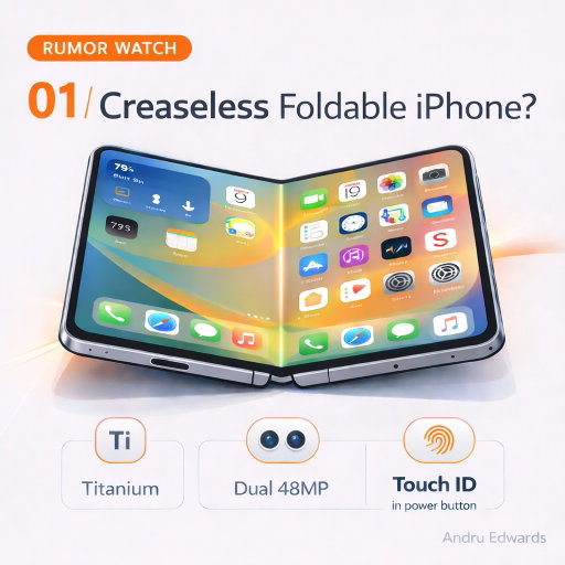 The crease has been the whole problem, and Apple might have fixed it.📱📱

Foldables have been stuck in the “cool, but…” phase for years. The crease, the hinge, the compromise.

The foldable iPhone rumors sound like Apple doing the obvious thing late: obsess over the crease until it basically disappears. The chatter is a near-invisible fold line (sub-0.15mm), book-style design (about 7.8" inside, 5.5" outside), titanium, dual 48MP cameras, and the funniest twist: Touch ID in the power button.

Price expectations are wild, with speculation at $1,999–$2,399. Another big question is the hinge. If durability isn’t Apple-level, some think it slips to 2027.

Would you buy at $2K+ or wait for gen 2? 🤔