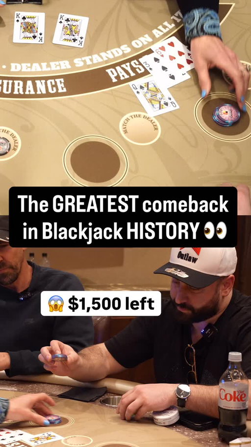 The end is UNREAL 🤯

Gino and I bought in for $15,000 and we were down to just $1,500 in after the first shoe and a half, but then this run happened! FOLLOW @mattybetss @gino.betopenly for more! 
#blackjack #21 #casino