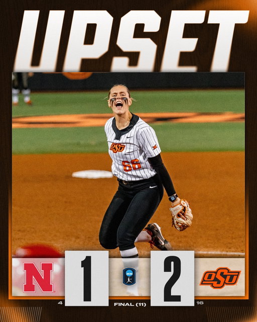 OKLAHOMA STATE GETS IT DONE 🔥

No. 16 @osusoftball takes down No. 4 Nebraska, 2-1 (11 inn.)!

#NCAASoftball