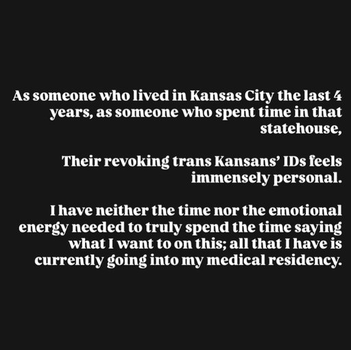 @blue.kansan is raising funds to help trans Kansans. Jae is a well-respected trans person and a friend of mine, and the first trans Kansan to go to the Democratic National Convention to choose our presidential candidates. Whatever organizing Jae does, I stand behind.

@transjoykc Is a fantastic trans led and run nonprofit that you can also donate to.

Not pictured: many, many more people I have known and loved during my time in Kansas City.