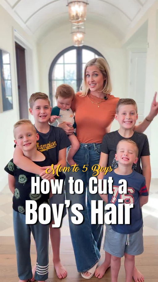 Comment “HAIR” and I’ll send you the exact hair cutting supplies I use so you can DIY cut your boy’s hair at home! 🙌🏻

HOW TO CUT A BOY’S HAIR AT HOME ✂️ (yes, really)

Here are the 6 steps...

1️⃣ Create the Base: Use a #3 guard and clip upward from the nape, about ¾ up the head (this sets your base length). 
2️⃣ Blend: Switch to a #2 guard and flick upward to blend the transition line. Clip the bottom and around the sides and sideburns.
3️⃣ Clean Up the Edges: Use a  trimmer to clean up the sideburns (I cut around the midpoint of the ear or slightly higher), neckline, and around the ears. *I used two versions in this video, both trimmers do the trick!
4️⃣ Cut: Lightly spray the top of head with water, comb up, grab the hair between fingers, and cut with shears (vertical cuts to shorten, horizontal for evening). I usually cut the front diagonally, the top vertically, and the back horizontally.
5️⃣ Final Blend: Go back with the #3 guard to refine and blend any uneven spots. 
6️⃣ Style: with gel and hairspray. We use got2b Glued gel + hairspray for that classic high and tight finish!

And ... you’ve got yourself the perfect DIY at-home boy’s haircut. Not gonna lie... we’ll still hit up Great Clips or Hair Cuttery if we’re in a pinch. But as a busy working, homeschool, stay-at-home mom to 5 boys, having the option to cut the boys’ hair at home is a game changer. Total time is probably 20 minutes a head, so maybe an hour and a half to cut everyone.

And I swear… when their hair looks good, I parent better 😂
You’re capable. And you’ve got this. 💪✂️